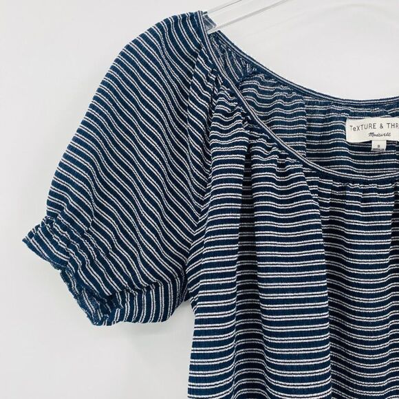 Madewell Texture & Thread Size Small Navy Blue & White Striped Peasant Top - Picture 5 of 10